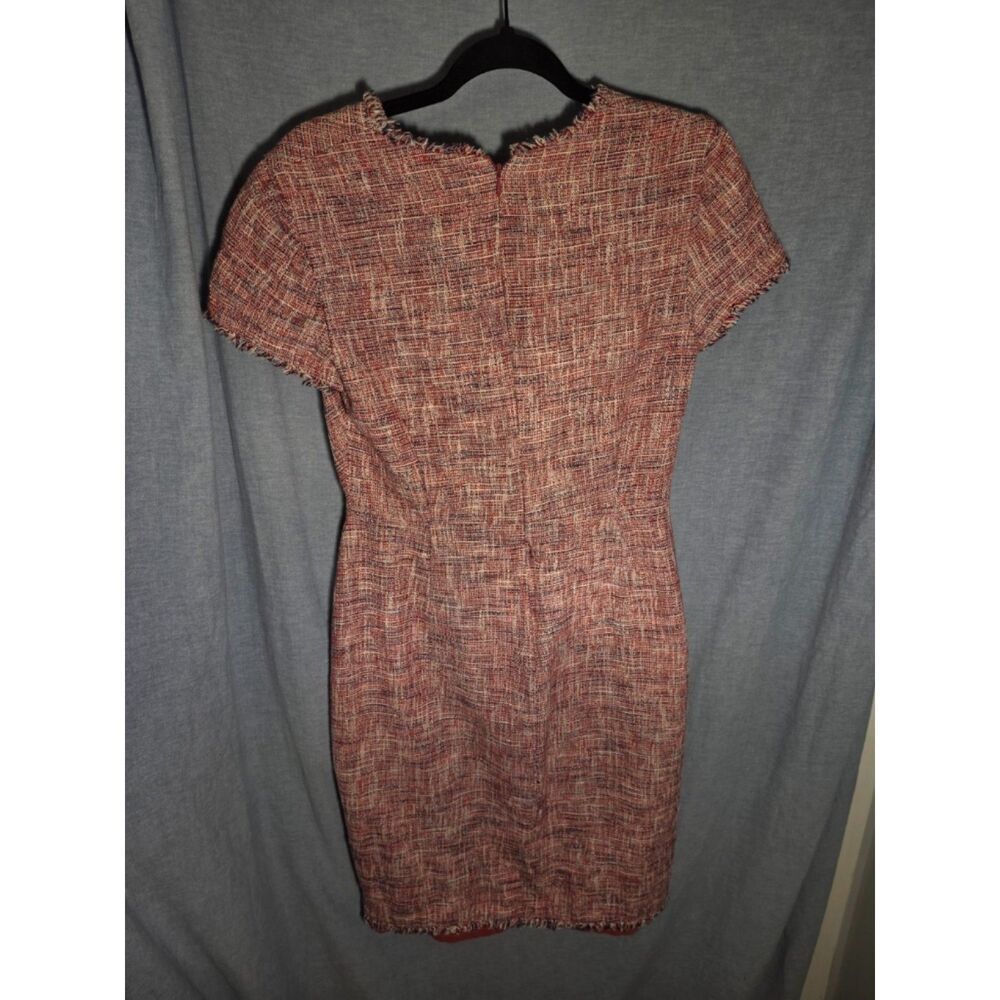 Banana Republic Pink Tweed Faux Wrap Fringe Sheath Dress V-Neck Womens Size 8 - Picture 2 of 9
